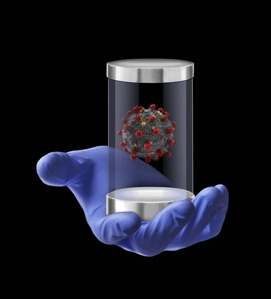 科学家医生手拿着一个在一个科技玻璃胶囊中分离出来的考拉韦拉分子 — 图库照片