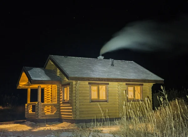 Russian bath in the frosty night — Stock Image Russian Bath Frosty Night Stock Picture