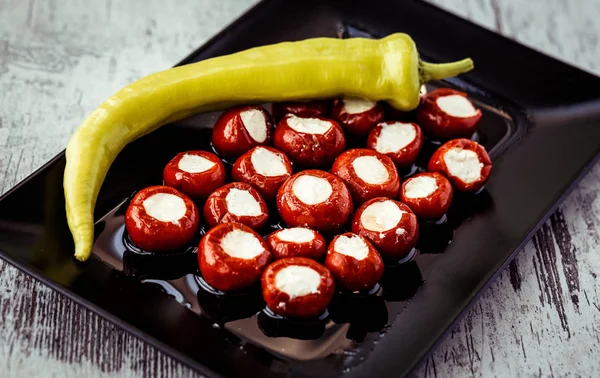 Stuffed with soft cheese red pepper — Stock Photo, Image