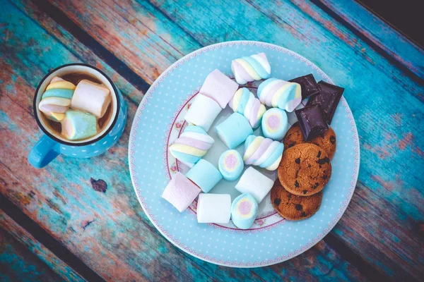 마 시 멜로 쿠키와 초콜릿 view1 위 — 스톡 사진