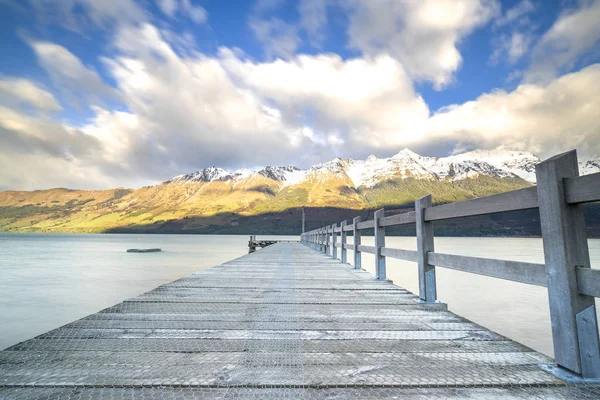 Деревянная Пристань Озере Гленорчи Новая Зеландия — стоковое фото