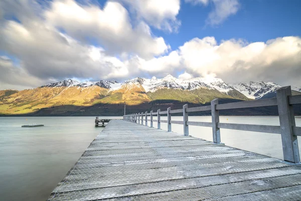 Dřevěné Molo Jezeře Glenorchy Nový Zéland — Stock fotografie