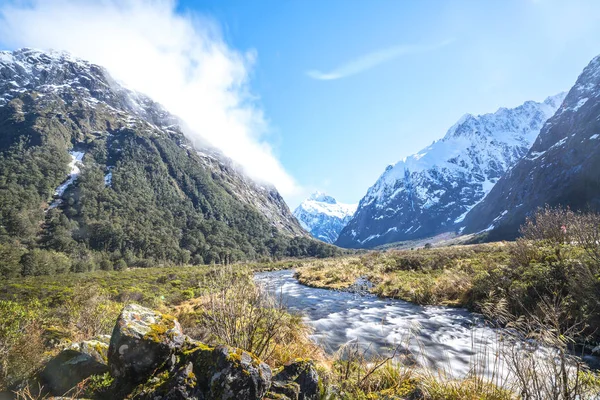 Vattenströmmen Med Snö Berg Monkey Creek Nya Zeeland — Stockfoto