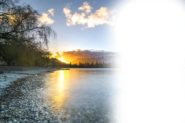 Vista Nascer Sol Lago Queentown Nova Zelândia — Fotografia de Stock