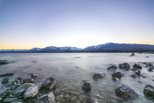 Lac Tekapo Avec Vue Sur Lever Soleil — Photo