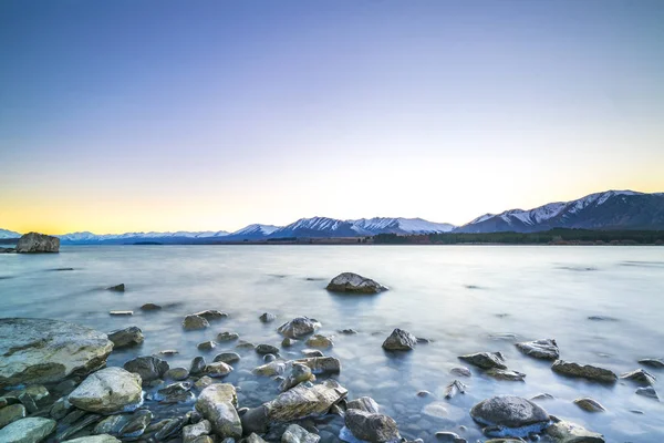 Lac Tekapo Avec Vue Sur Lever Soleil — Photo