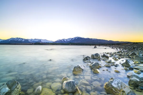 Lac Tekapo Avec Vue Sur Lever Soleil — Photo