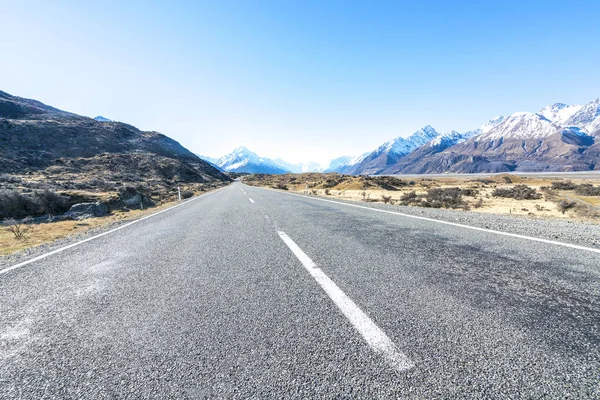 Carretera Recta Vacía Que Conduce Aoraki Mount Cook Nueva Zelanda — Foto de Stock