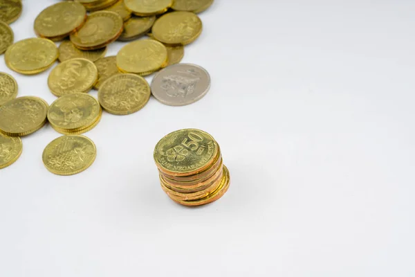 Yellow Coins White Background — Stock Photo, Image