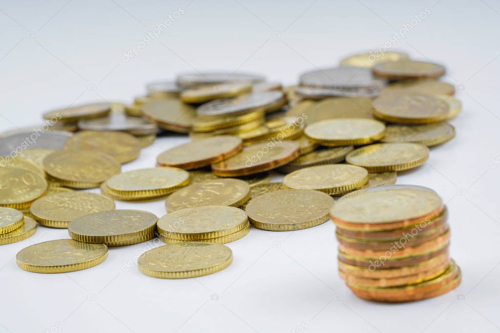 Yellow coins with white background