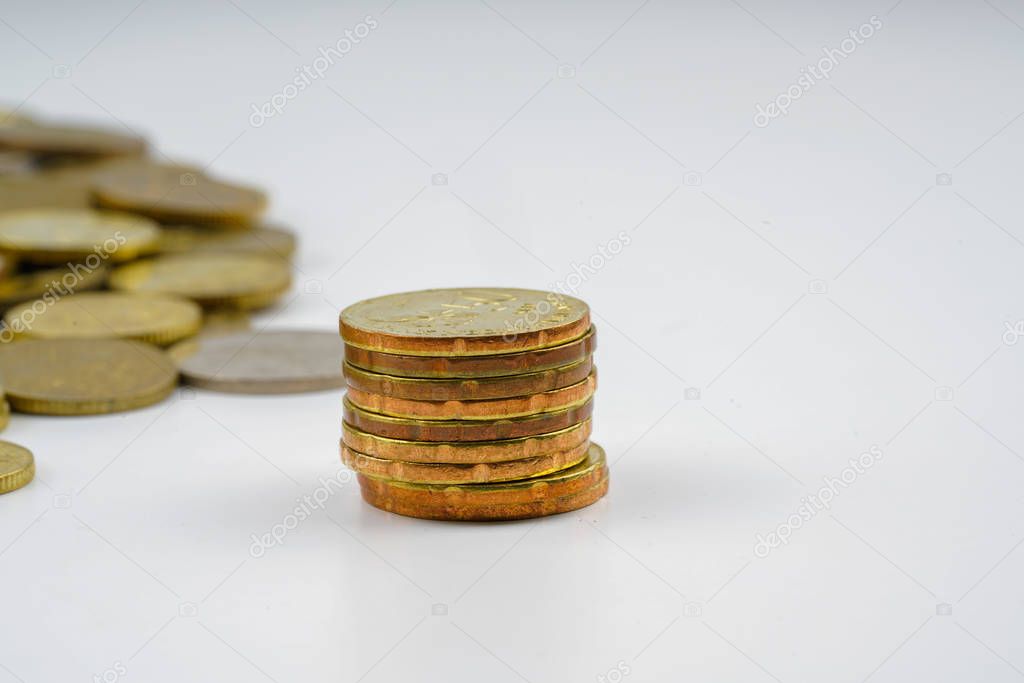 Yellow coins with white background