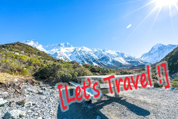 Masa Odihnă Din Lemn Scaun Flacără Soare Mount Cook Noua — Fotografie, imagine de stoc