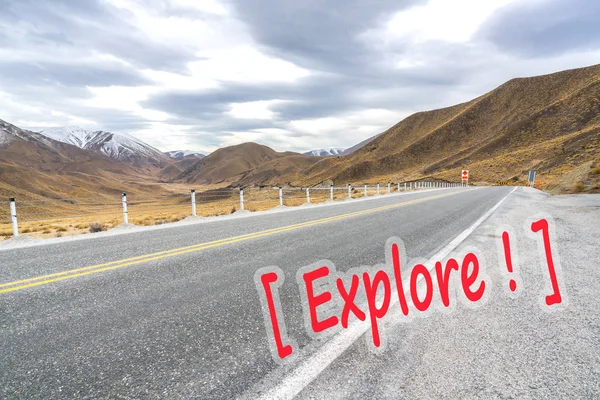 Route Asphaltée Avec Nuages Lenticulaires Sud Nouvelle Zélande — Photo