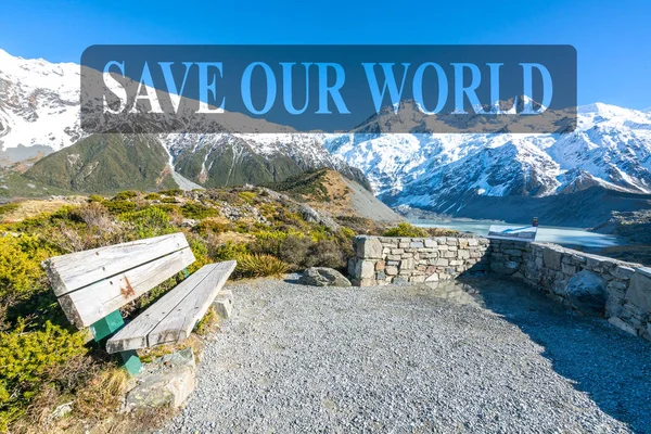 Dřevěná Židle Odpočinku Mount Cook Nový Zéland — Stock fotografie