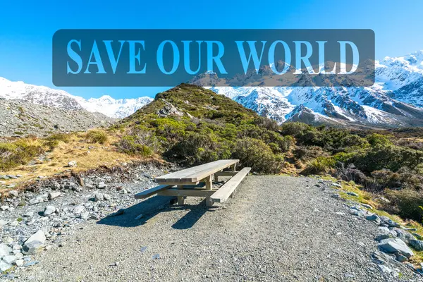 Ahşap Masa Sandalye Mount Cook Yeni Zelanda Dinlenme — Stok fotoğraf