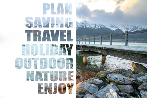 Landscape with plan, saving, travel, holiday, outdoor, natural and enjoy text.