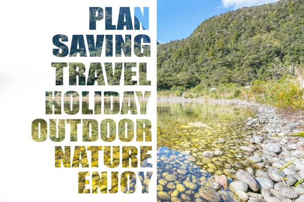 Landscape with plan, saving, travel, holiday, outdoor, natural and enjoy text.