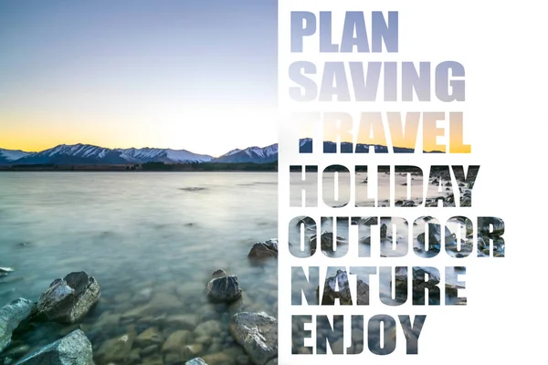 Landscape with plan, saving, travel, holiday, outdoor, natural and enjoy text.