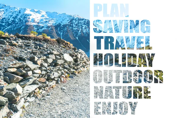 Landscape with plan, saving, travel, holiday, outdoor, natural and enjoy text.