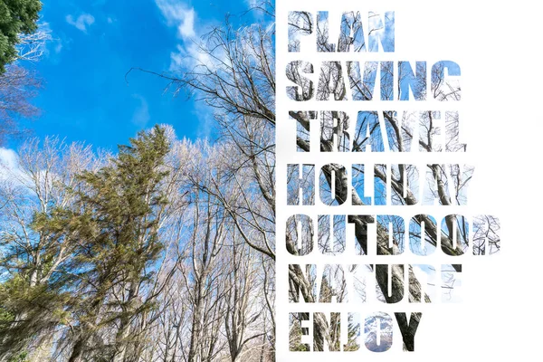 Landscape Plan Saving Travel Holiday Outdoor Natural Enjoy Text — Stock Photo, Image