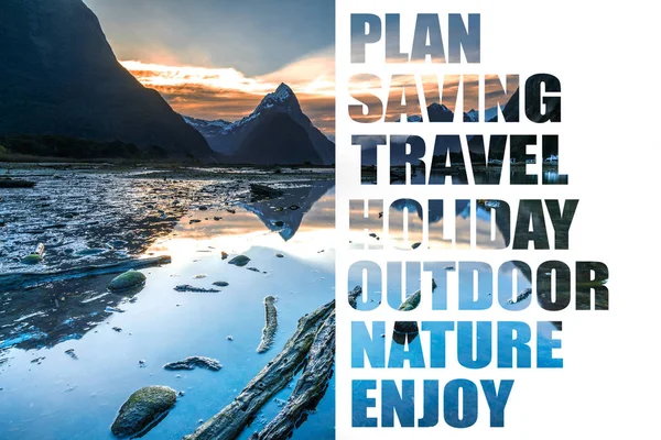 Landscape with plan, saving, travel, holiday, outdoor, natural and enjoy text.