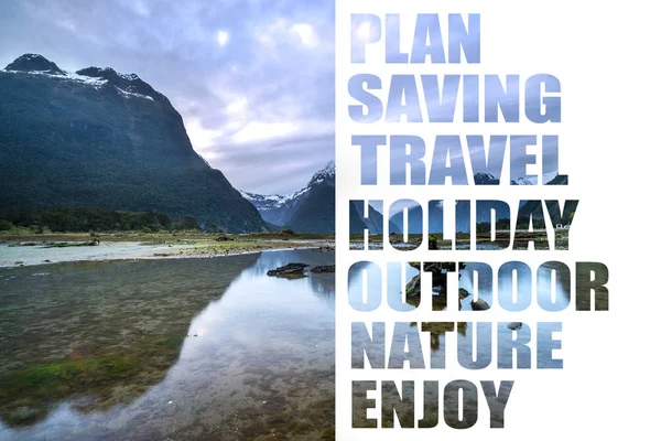 Landscape with plan, saving, travel, holiday, outdoor, natural and enjoy text.