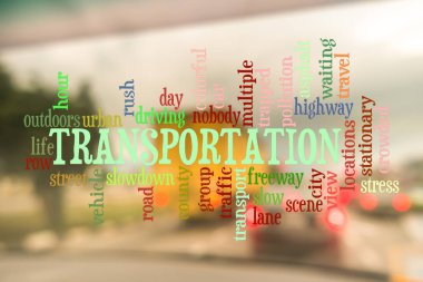 Metin şehir hayatı konsepti ile arabanın içinden görüntü görünümünü bulanıklaştırma.