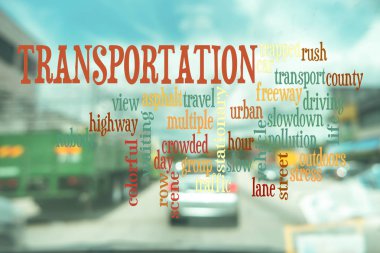 Metin şehir hayatı konsepti ile arabanın içinden görüntü görünümünü bulanıklaştırma.