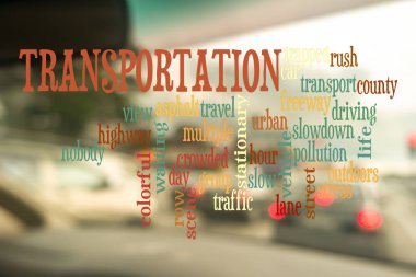 Metin şehir hayatı konsepti ile arabanın içinden görüntü görünümünü bulanıklaştırma.