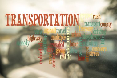 Metin şehir hayatı konsepti ile arabanın içinden görüntü görünümünü bulanıklaştırma.