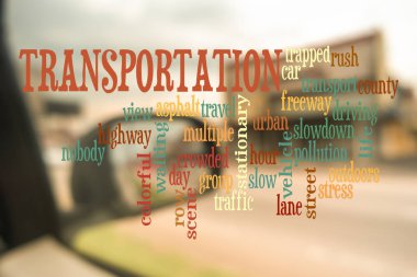 Metin şehir hayatı konsepti ile arabanın içinden görüntü görünümünü bulanıklaştırma.