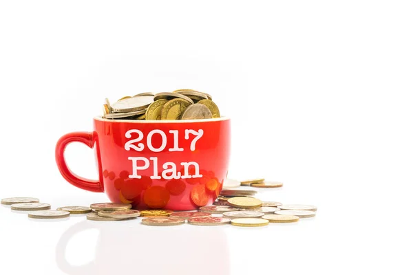 Red Cup Full Coins Text Financial Concept — Stock Photo, Image