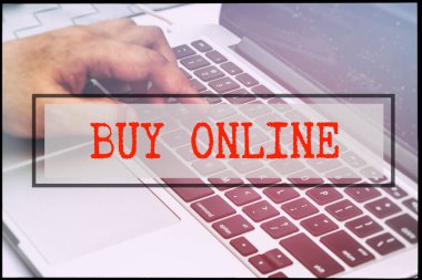 El ve vintage artalan ile Buy Online metin. Teknoloji kavramı.