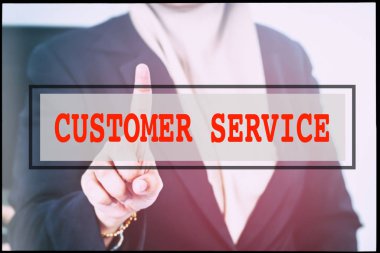 El ve vintage arka plan ile metin müşteri hizmetleri. Teknoloji kavramı.