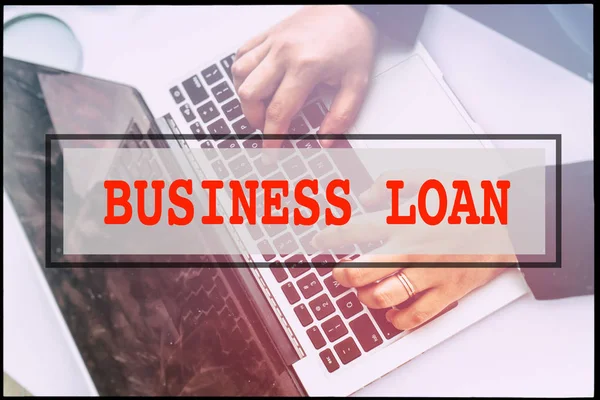 Hand Text Business Loan Vintage Background Technology Concept — Stock Photo, Image