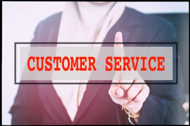 El ve vintage arka plan ile metin müşteri hizmetleri. Teknoloji kavramı.