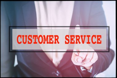 El ve vintage arka plan ile metin müşteri hizmetleri. Teknoloji kavramı.