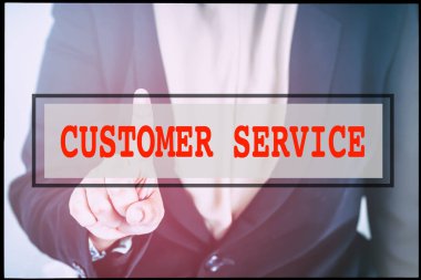 El ve vintage arka plan ile metin müşteri hizmetleri. Teknoloji kavramı.