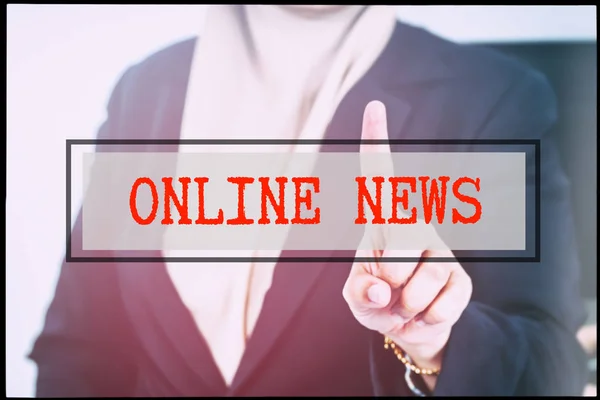 Hand Text Online News Vintage Backgound Technology Concept — Stock Photo, Image