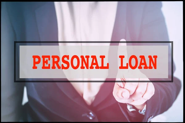 Hand and text  PERSONAL LOAN with vintage background. Technology concept.