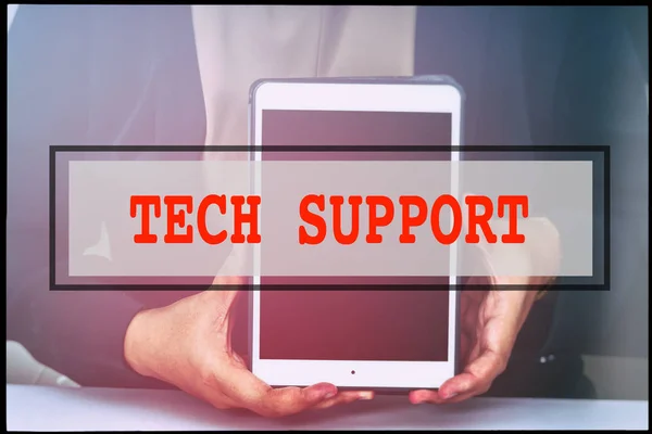 Hand Und Text Tech Unterstützung Mit Vintage Hintergrund Technologiekonzept — Stockfoto