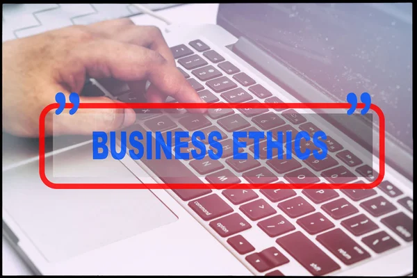 Main Texte Business Ethics Avec Fond Vintage Concept Technologique — Photo