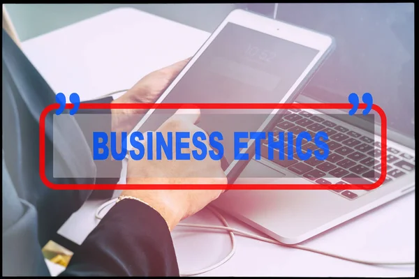 Main Texte Business Ethics Avec Fond Vintage Concept Technologique — Photo