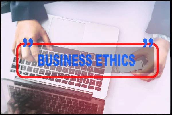 Main Texte Business Ethics Avec Fond Vintage Concept Technologique — Photo