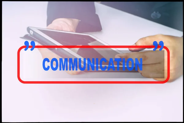 Χέρι Και Κείμενο Επικοινωνία Εκλεκτής Ποιότητας Φόντο Τεχνολογία Έννοια — Φωτογραφία Αρχείου