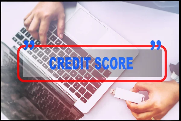 Рука Текст Credit Score Вінтажним Фоном Технологія Концепції — стокове фото