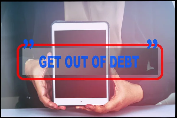 Рука Текст Get Out Debt Вінтажним Фоном Технологія Концепції — стокове фото