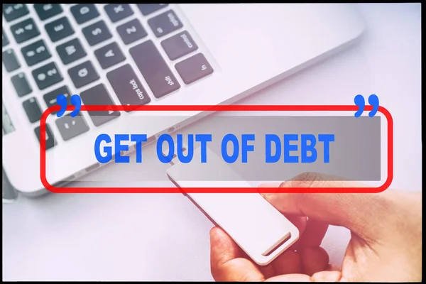 Рука Текст Get Out Debt Вінтажним Фоном Технологія Концепції — стокове фото