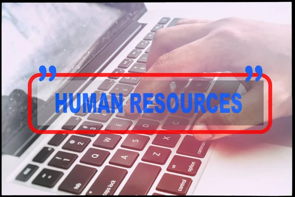 Hand Tekst Human Resources Met Vintage Achtergrond Technologie Concept — Stockfoto