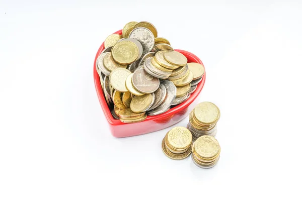 Coins Red Mug Shape — Stock Photo, Image